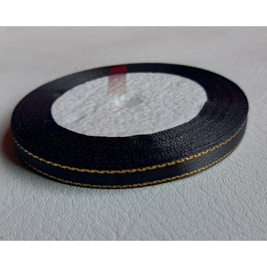 Лента атласная с люрексом 0,6 см*25 ярдов цв. черный, цена за катушку